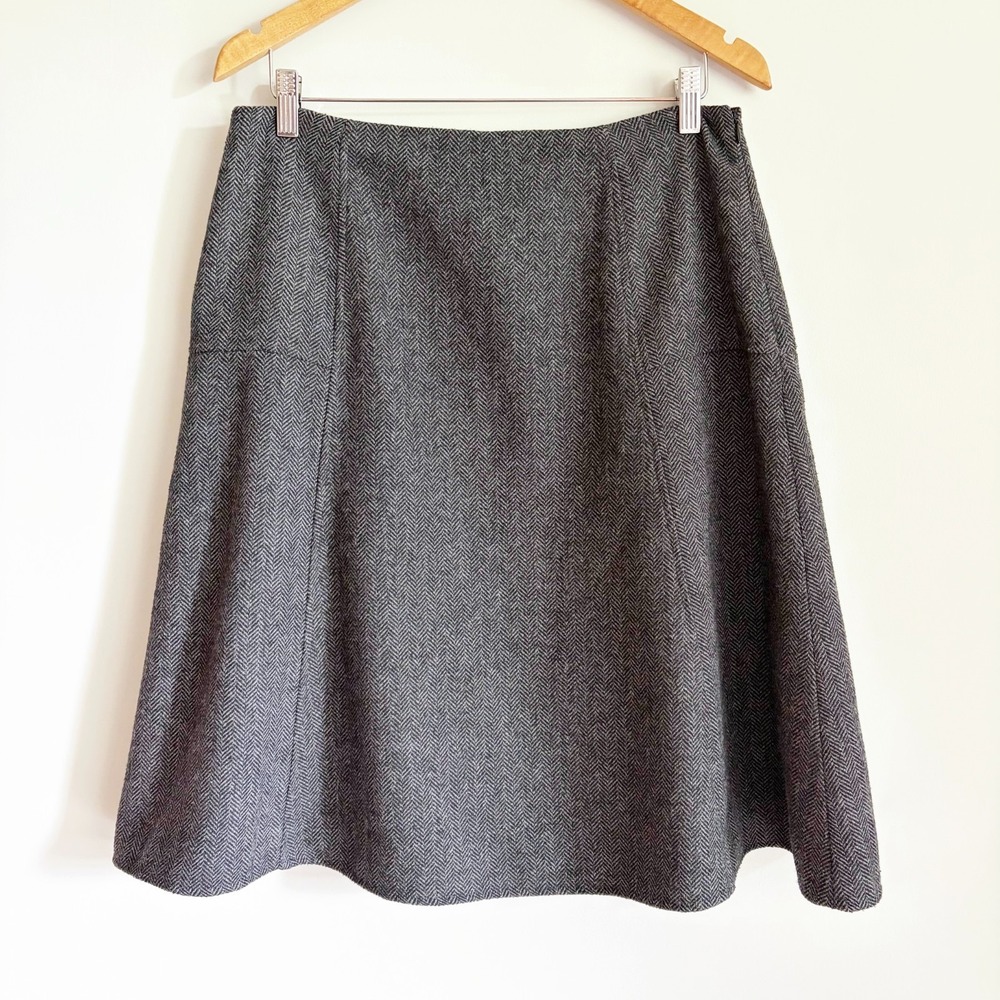Sundance Herringbone Tweed Skirt Size 12 A-Line Gray Black Wool Blend Academia